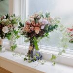 Wedding bouquets on window