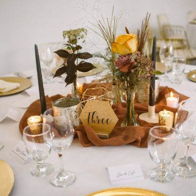 Wedding table with flowers and decor